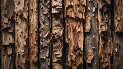Poster - Rustic bark wood texture background with vintage tones showcasing natural patterns and organic lines for design and decor applications.