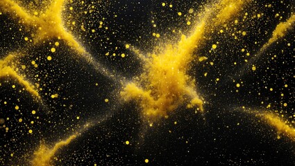 Poster - Vibrant abstract background with sparkling yellow dust particles against a deep black backdrop creating a dynamic and artistic visual effect.