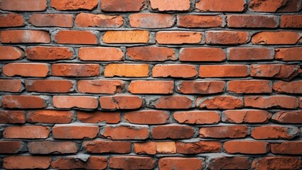 Poster - Textured brick wall background with a rustic appearance showcasing a mix of red and orange bricks arranged in a classic pattern.