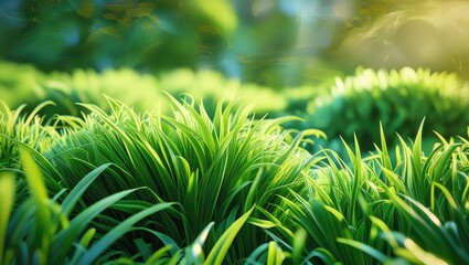 Poster - Lush green grass texture in a vibrant natural setting capturing the essence of freshness and tranquility in outdoor environments.