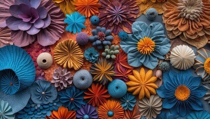 Poster - Vibrant floral arrangement showcasing intricate textures and color patterns for creative backgrounds and artistic designs.
