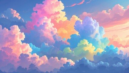 Poster - Pastel colored clouds creating a serene and dreamy sky atmosphere ideal for backgrounds and serene visuals.