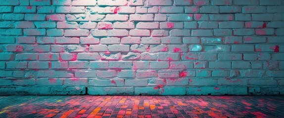 Poster - Colorful brick wall texture with artistic lighting ideal for creative backgrounds and design projects.