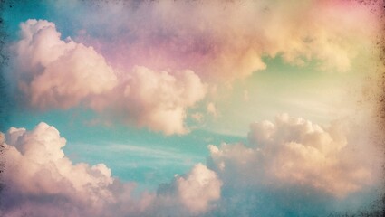 Poster - Pastel gradient cloudy sky with a dreamy atmosphere and soft textures perfect for nature-themed backgrounds and artistic projects.