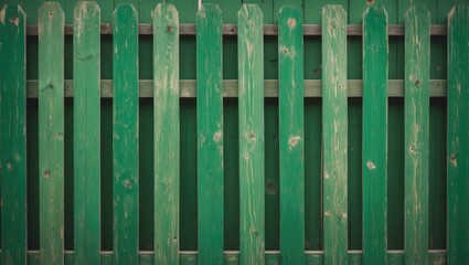 Poster - green wooden fence background with natural wood texture and weathered paint, ideal for design and na