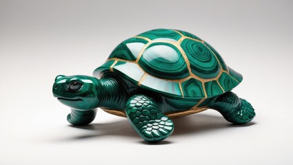 Poster - Exquisite malachite turtle figurine showcasing intricate details and vibrant green hues on a clean white backdrop
