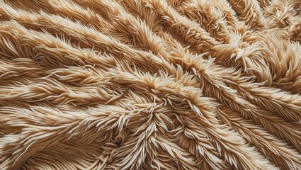 Poster - Beige shag carpet texture forming an abstract background with soft, flowing fibers creating a warm and inviting atmosphere.