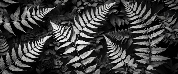 Poster - Black and white fern leaf background with intricate patterns ideal for wallpapers and nature-inspired designs
