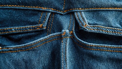 Poster - Closeup of denim jeans pocket showcasing texture and stitching details for fashion or textile design backgrounds.