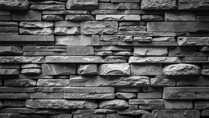 Poster - textured black and white stacked stone wall background ideal for interior design and architectural p