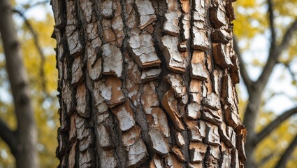 Poster - Textured tree bark with detailed patterns showcasing nature's beauty in a serene outdoor setting. Ideal for environmental themes.