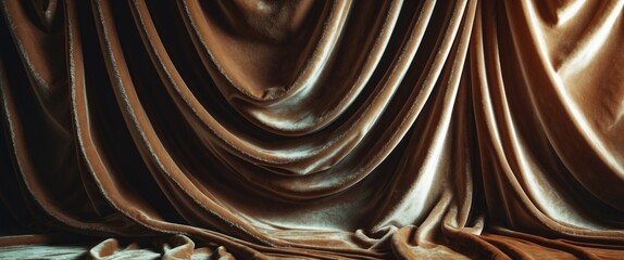 Poster - Elegant brown velvet fabric draped in soft folds creating texture and depth for a luxurious background or textile design