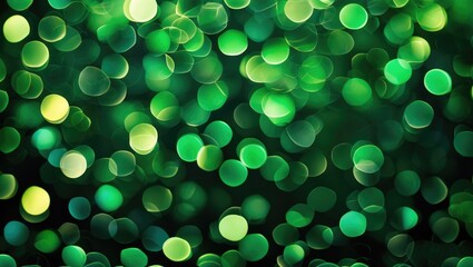Poster - Green bokeh background with soft circular light spots in various shades of green and yellow on a dark backdrop
