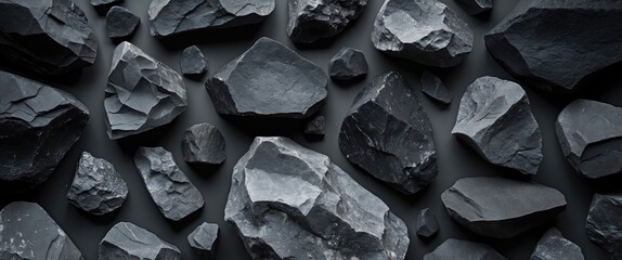 Poster - Textured Black and Dark Grey Rock Surface Suitable for Backgrounds and Natural Themes in Design and Photography