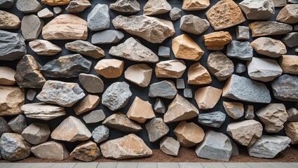 Poster - Variety of textured natural stones arranged on a wall in an artistic pattern suitable for architectural and design backgrounds