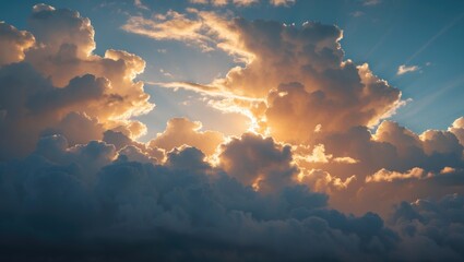 Poster - Dramatic sunset clouds illuminated by sunlight showcasing vibrant colors and textures in a serene sky landscape.