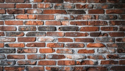 Poster - Textured brick wall with varying shades of red and brown brickwork showcasing weathered and aged appearance.