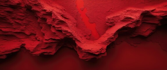 Poster - Red textured rocky surface with deep grooves and cracks creating an abstract landscape background.