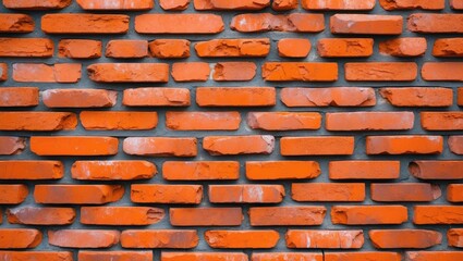 Poster - Vibrant orange brick wall background showcasing textured masonry suitable for design and architectural projects.