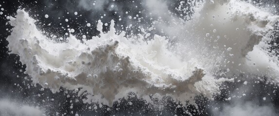 Poster - White powder explosion creating dynamic motion in a dark background with atmosphere and fine particles dispersed in the air