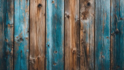 Poster - Wooden wall planks with a mix of blue and brown paint showing texture and natural imperfections in high resolution.