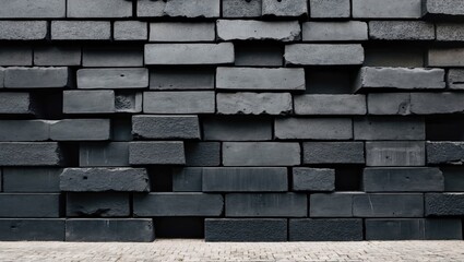 Poster - Black textured brick wall with various sizes and shapes of bricks for architectural or design backgrounds.