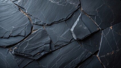 Poster - Textured close-up of dark slate stone surface emphasizing natural patterns perfect for culinary or product presentation backgrounds.