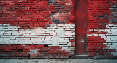 Poster - Textured red and white brick wall background showcasing urban decay and character for creative design projects or city-themed visuals.
