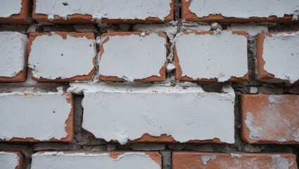 Poster - Brick wall with chipped white paint highlighting textured surface and masonry detail in urban setting.