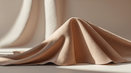 Poster - Soft artificial suede fabric draped elegantly showcasing a smooth texture and warm neutral tones in a minimalist setting.