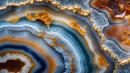 Poster - Close-up of natural agate stone showcasing intricate patterns and vibrant colors highlighting geological beauty and mineral diversity.