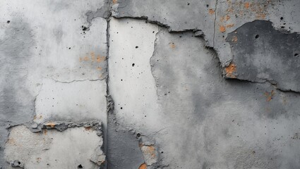 Poster - Textured concrete wall with peeling layers showing gray and white colors and hints of orange rust effects