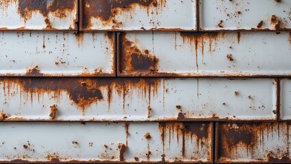 Poster - Rusty weathered metal wall with oxidized surface and textured pattern featuring streaks and patches of corrosion.
