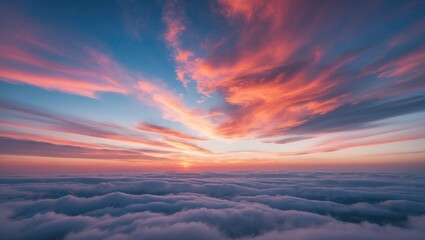 Poster - vibrant sunset over fluffy clouds creating a serene and picturesque sky view
