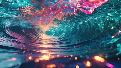 Poster - vibrant water texture showcasing dynamic sea waves and river surface with colorful reflections and s