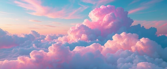 Poster - Dreamy pastel clouds against a serene sky creating a tranquil abstract nature background ideal for calming visuals and artistic projects.
