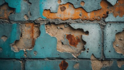 Poster - Vintage concrete wall texture with grunge details, featuring rust and peeling paint for use in backgrounds and design projects.