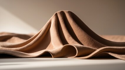 Poster - Soft and luxurious artificial suede fabric showcasing elegant texture and gentle folds in warm earthy tones. Ideal for fashion and design projects.