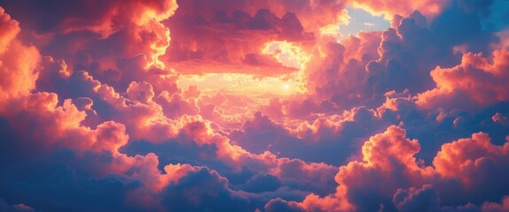 Poster - dramatic sunset sky with vibrant clouds in shades of orange pink and blue during twilight hours natu