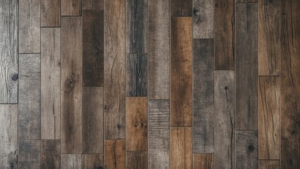 Poster - Wooden floor texture with varying shades of brown gray and black featuring different plank sizes and finishes in a seamless pattern