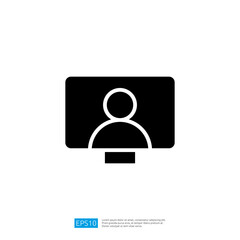 Poster - Simple Icon of a Computer Monitor Displaying a User Silhouette for Virtual Communication and Remote Work Environment