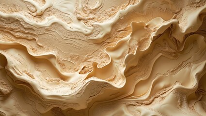 Fototapete - Fluid beige abstract texture with layered swirls and grooves suitable for backgrounds or artistic designs.
