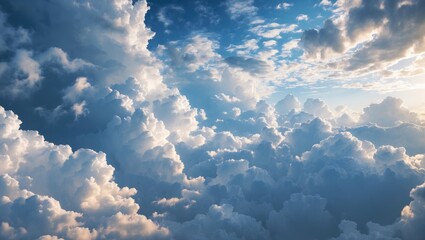 Poster - Vibrant sky background filled with fluffy clouds ideal for design projects and digital artwork environments.