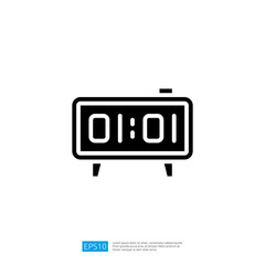 Poster - Minimalist Digital Alarm Clock Icon Displaying Time at One O'Clock in a Simple Black and White Design