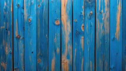 Poster - Blue wooden planks with varying shades and textures creating a rustic background pattern