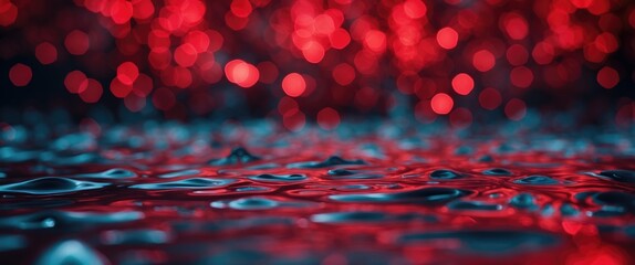 Poster - abstract water surface with red and blue bokeh lights reflecting on it creating a vivid and colorful