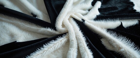 Poster - Black and white velvet fabric texture with a dense short pile showcasing luxurious silk cotton or nylon for background and design use.