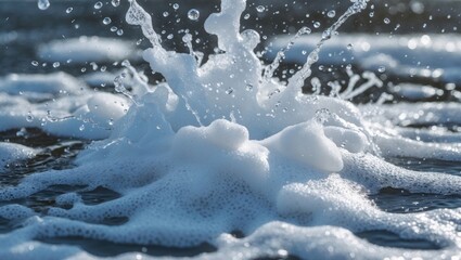 Poster - Close-up of water splashes creating foam on the surface of a body of water in natural sunlight