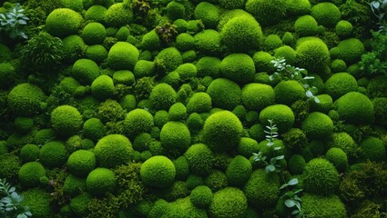 Wall Mural - Vibrant green mossy landscape with spherical formations creating a lush natural background. Perfect for nature and environmental themes.