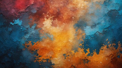Fototapete - Vibrant abstract background featuring textured layers in shades of blue, orange, and red for artistic and design applications.